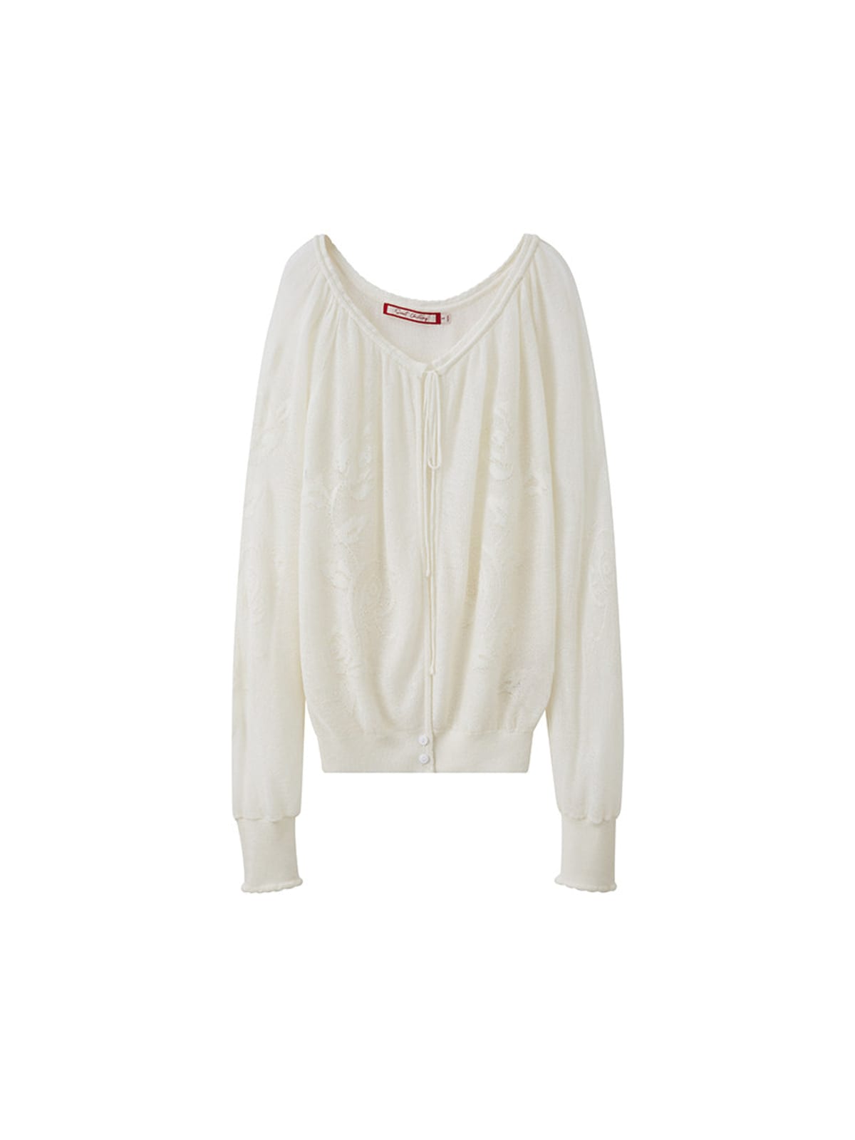 SweetChilling Sheer Jacquard Tie Front Cardigan in Off-White