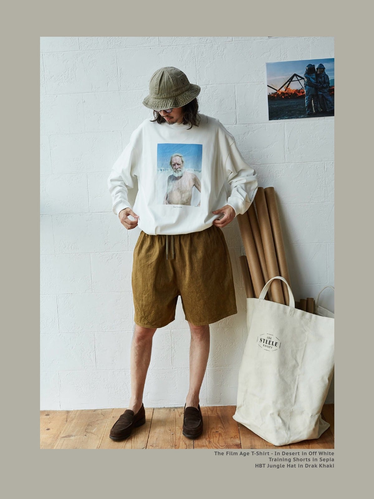 USAGE Vintage Photo Print Cotton T Shirt in White - On Male Model