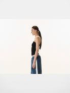 BLINDNOPLAN Contrast Panel Pleated Parachute Pants in Blue - On Female Model
