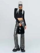 SMFK Plush Mini Handbag in Black - On Female Model