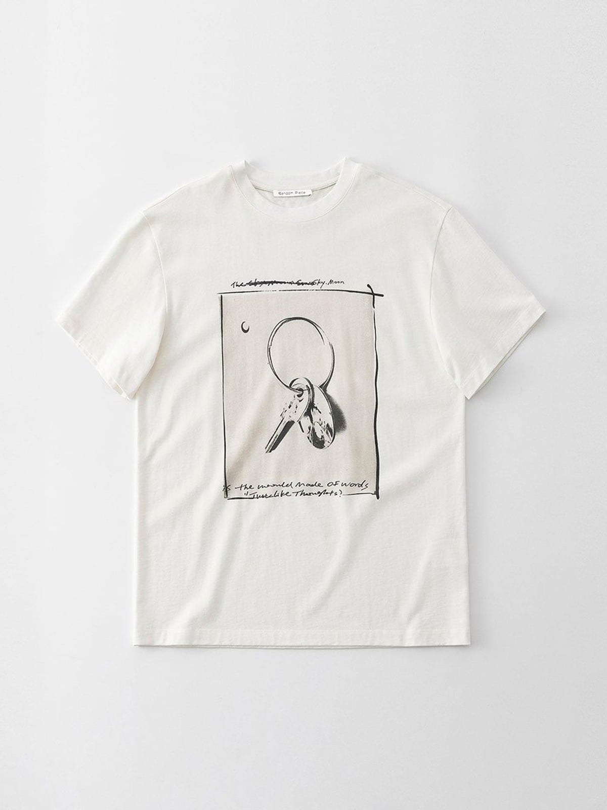Random Piece Key Graphic Cotton T Shirt in White