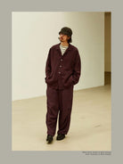 USAGE Textured Cotton Ramie Work Shirt in Purple - On Male Model