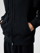 SIMPLE PROJECT Cotton Blend Zip Up Hoodie in Navy Blue - On Model