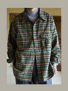 USAGE Detachable Hood Cotton Plaid Shirt in Green - On Male Model