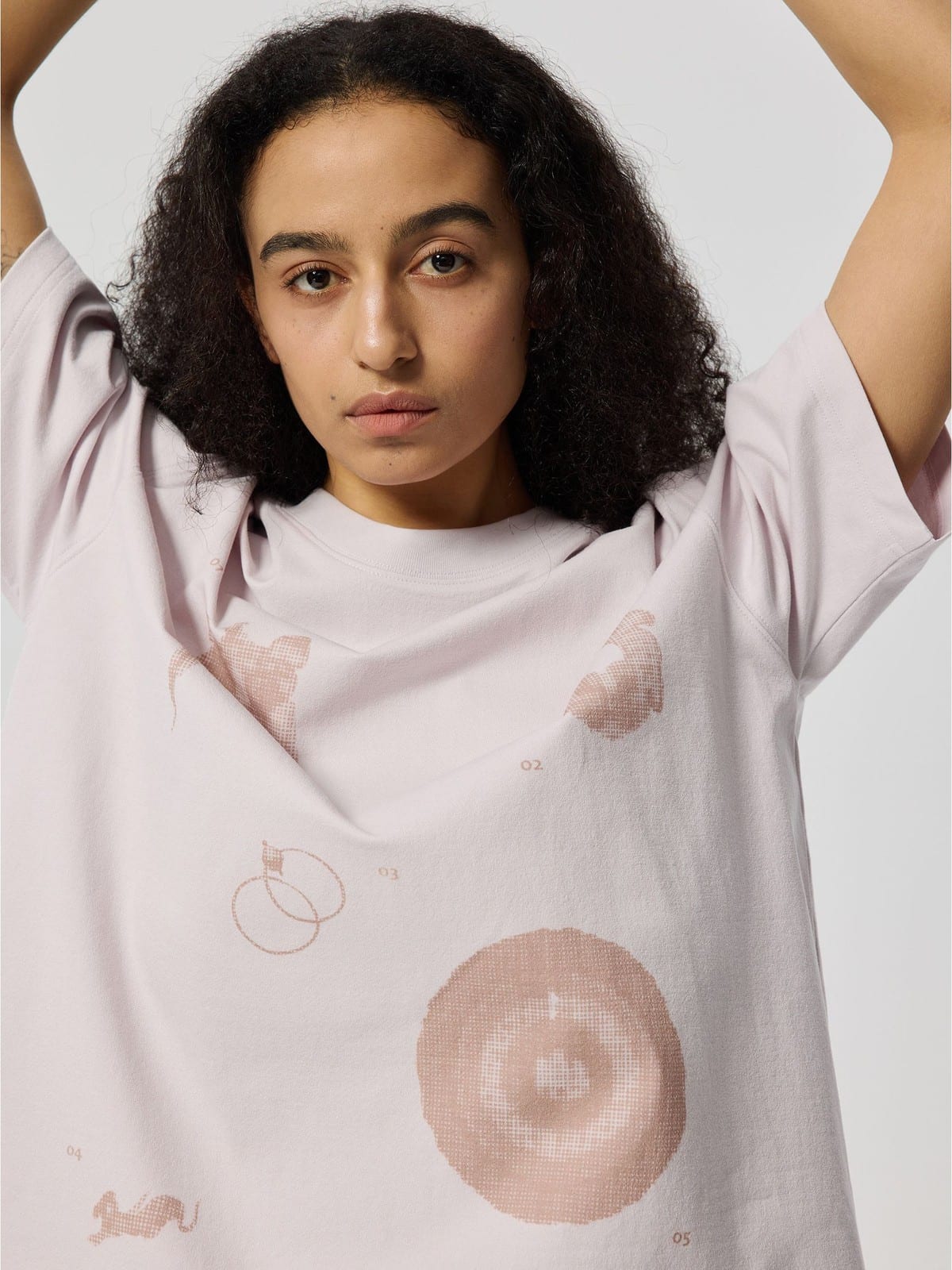 SIMPLE PROJECT Cotton Blend Graphic Print T Shirt in Lavender - On Female Model