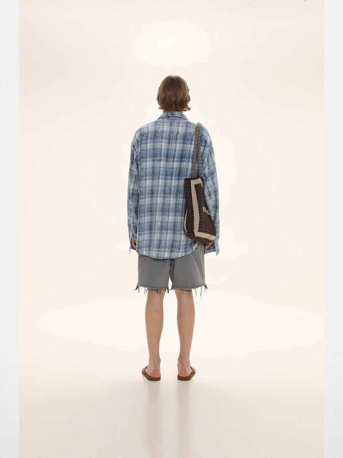 MASONPRINCE Long Sleeve Plaid Cotton Shirt in Light Blue - On Model
