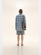 MASONPRINCE Long Sleeve Plaid Cotton Shirt in Light Blue - On Model