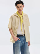 SIMPLE PROJECT Striped One Piece Collar Shirt in Beige - On Male Model