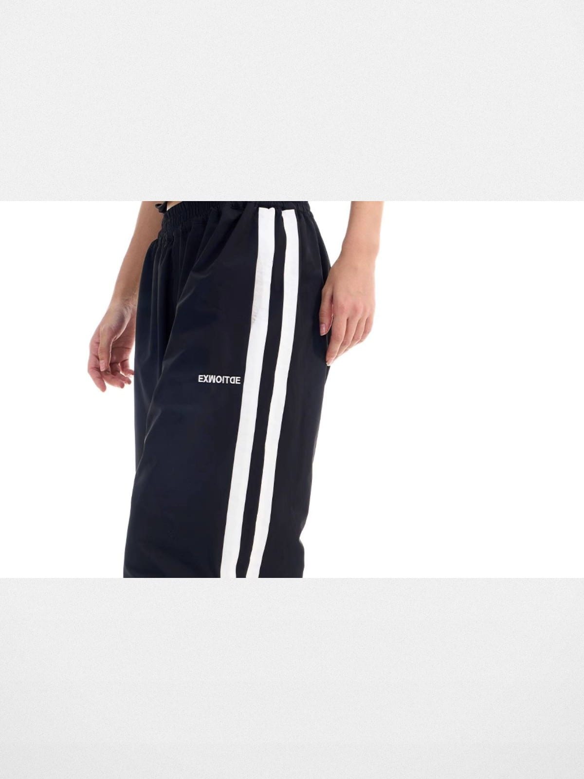 BLINDNOPLAN Striped Pleated Track Pants in Black - On Female Model
