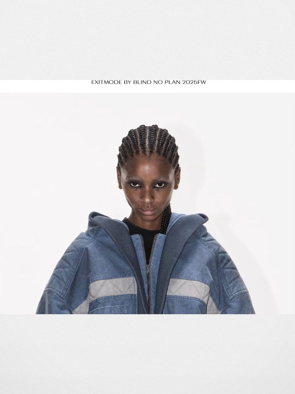 BLINDNOPLAN Distressed Hooded MA 1 Bomber Jacket in Blue - On Female Model