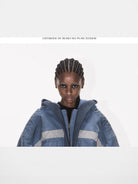BLINDNOPLAN Distressed Hooded MA 1 Bomber Jacket in Blue - On Female Model