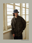 USAGE Linen Four Pocket BDU Jacket in Brown - On Male Model