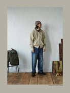 USAGE Hand Distressed Washed Zip Hoodie in Beige - On Male Model
