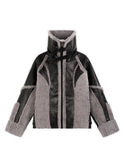 D5ove Faux Shearling High Collar Jacket in Black