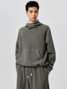 SIMPLE PROJECT High Neck Fleece Blend Hoodie in Gray - On Male Model