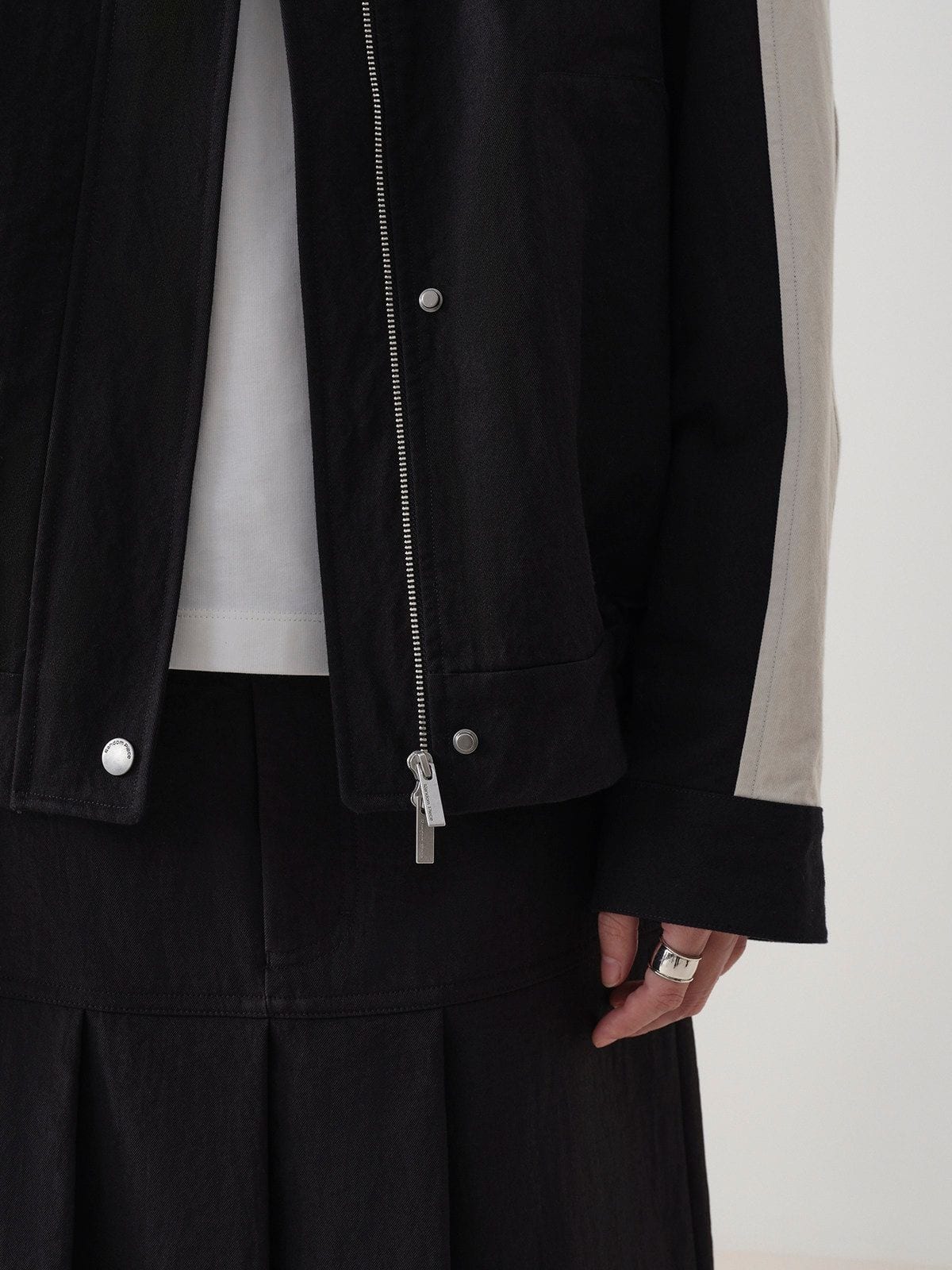 Random Piece Color Block Cotton Blend Cropped Jacket in Black - On Model