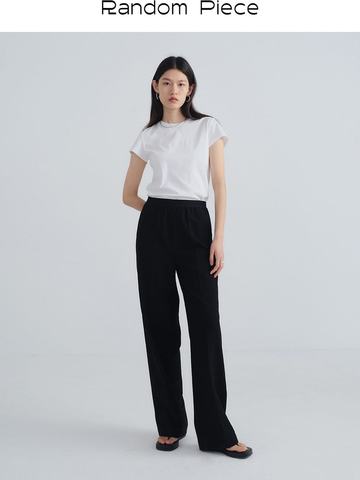 Random Piece Merino Wool Straight Leg Trousers in Black - On Female Model