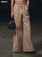 SMFK Wide Leg Cotton Cargo Sweatpants in Beige - On Female Model