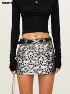 SMFK Studded Cotton Miniskirt in White - On Female Model