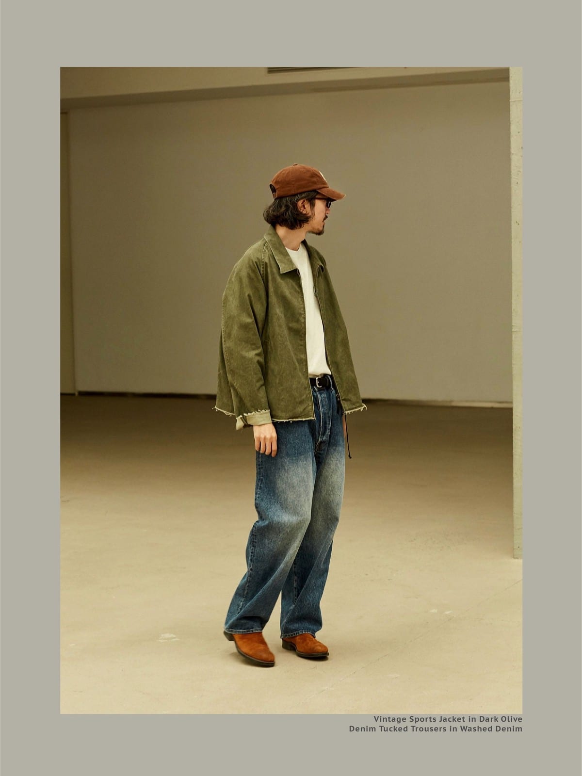 USAGE Vintage Washed Cotton Sports Jacket in Olive - On Male Model