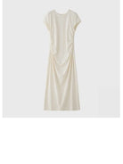 TEASEL Ruched Cotton Blend Knit Dress in Cream