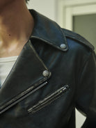 Retro 21 Distressed Faux Leather Biker Jacket in Black - On Male Model
