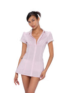 SweetChilling Fitted Cotton Blend Shirt Dress in Pink - On Female Model