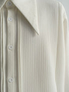 JCAESAR STUDIO Striped Pleated Pointed Collar Shirt in White - Detail