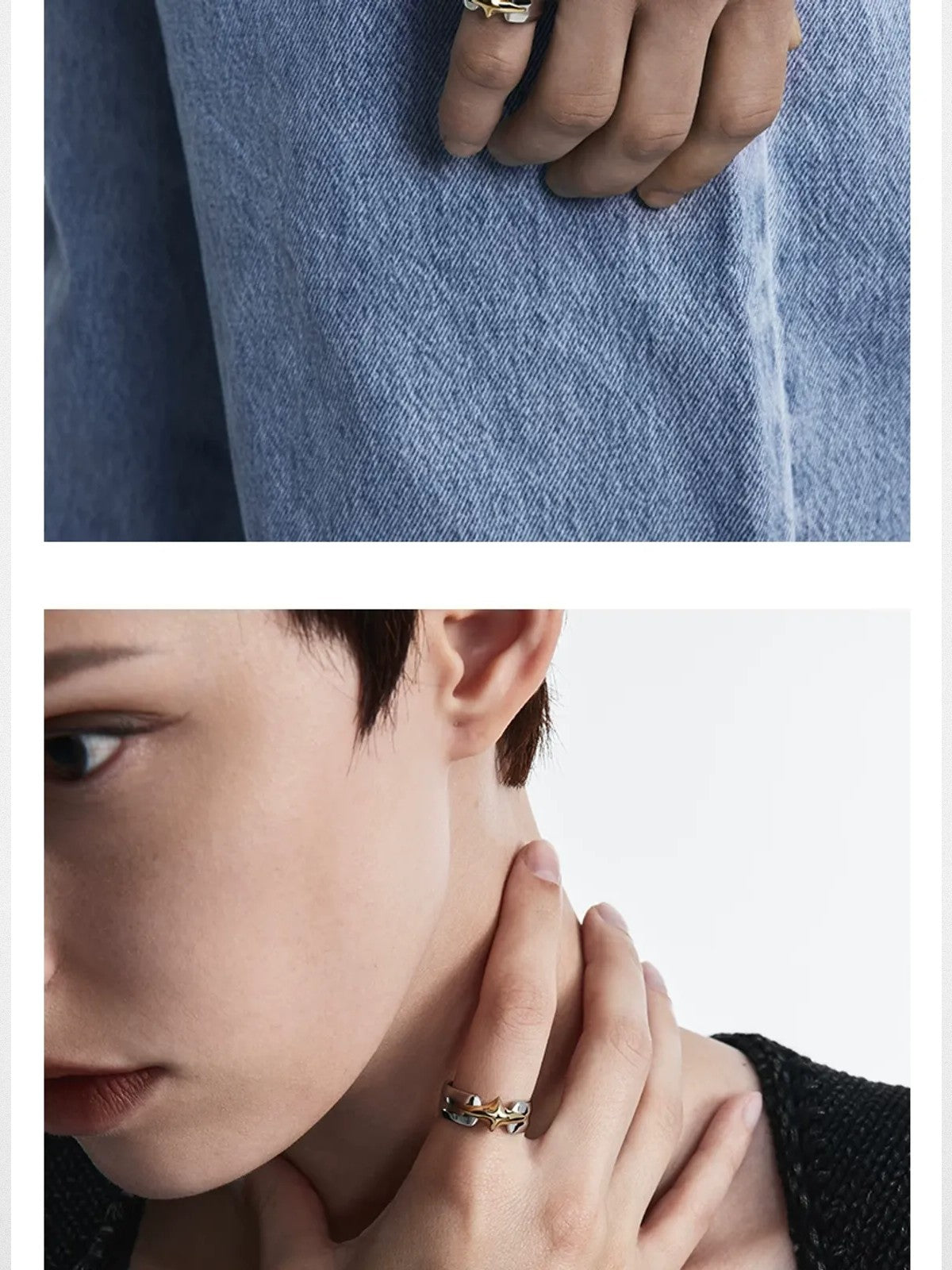 BLACKHEAD Structural Two Tone Star Ring in Gold - On Model