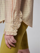 SIMPLE PROJECT Sheer Crinkled Plaid Ruffle Shirt in Khaki - On Model