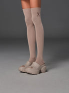 SMFK Cotton Blend Athletic High Socks in Beige - On Model