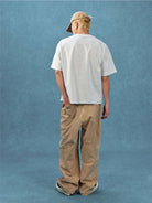 MEDM Letter Embroidery Cotton T Shirt in Gray - On Male Model