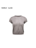 RARELY ALIKE Half Placket Silk Wool Knit Top in Gray