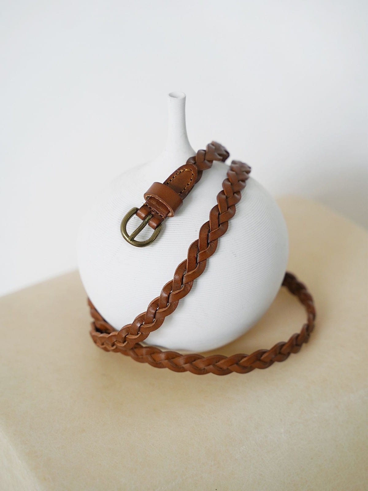 PANLULUPAN Woven Top Grain Leather Belt in Brown - Lifestyle