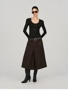 ACSENSE STUDIO Pleated Wool Blend Culottes in Brown - On Female Model