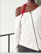 RARELY ALIKE Asymmetric Off Shoulder Sweatshirt in White - On Female Model