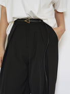 PANLULUPAN Top Grain Leather Triangle Buckle Belt in Black - On Model