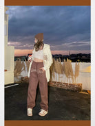 BeerBro Fleece Lined Split Hem Sweatpants in Brown - On Female Model
