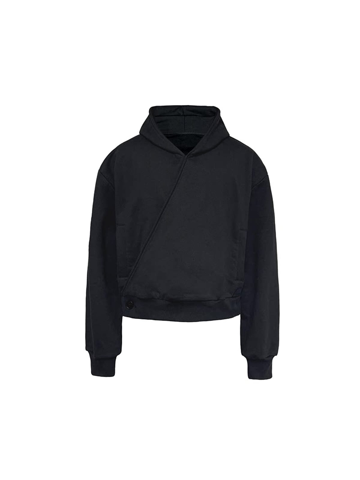 JCAESAR STUDIO Double Button Cross Collar Hoodie in Black