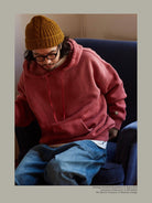 USAGE Faded Vintage Wash Hoodie in Red - On Male Model
