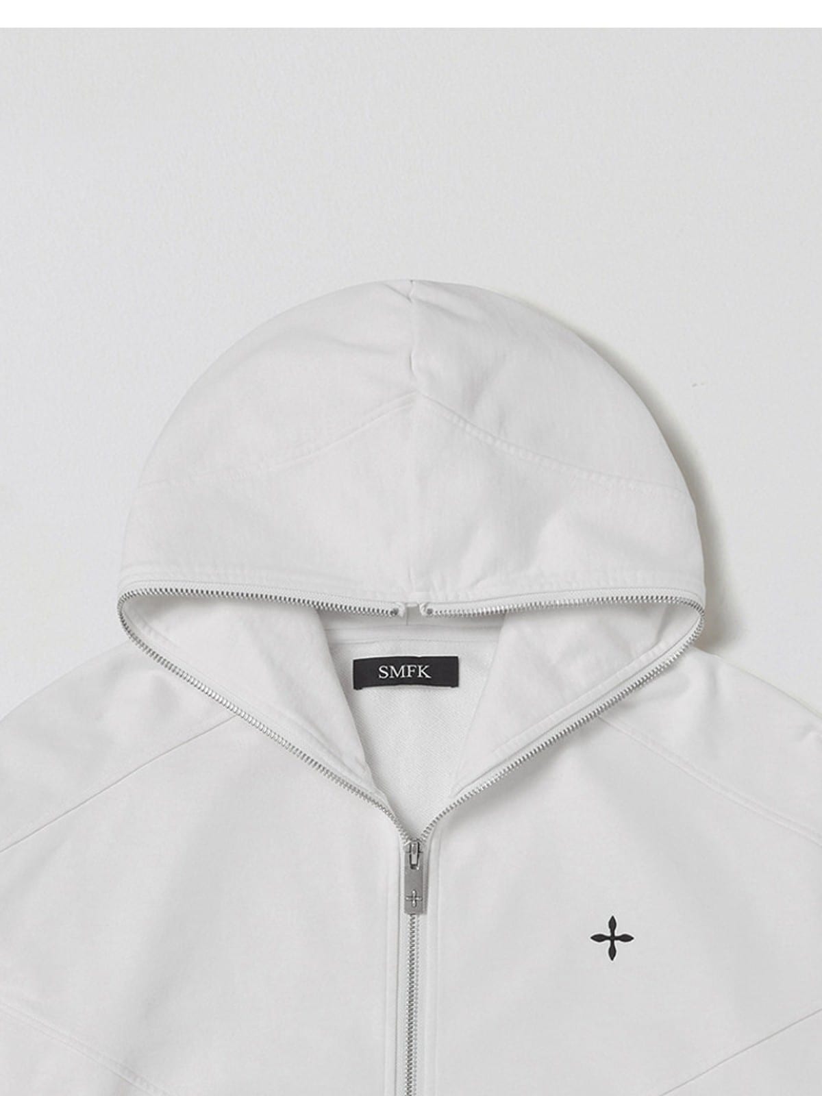 SMFK Oversized Cotton Wool Zip Up Hoodie in White - Detail