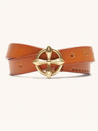 SMFK Cross Totem Hand Burnished Leather Belt in Beige