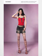 BeerBro Studded Distressed Denim Mini Skirt in Denim - On Female Model