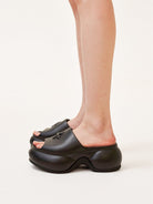 SMFK 7cm Platform Embossed EVA Slides in Black - On Model