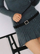SweetChilling Layered Look Pleated Dress with Belt in Light Gray - On Female Model