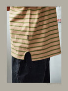 USAGE Retro Striped Cotton T Shirt in Pink - On Model