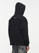 BLINDNOPLAN Washed Distressed Graphic Zip Hoodie in Black - On Model