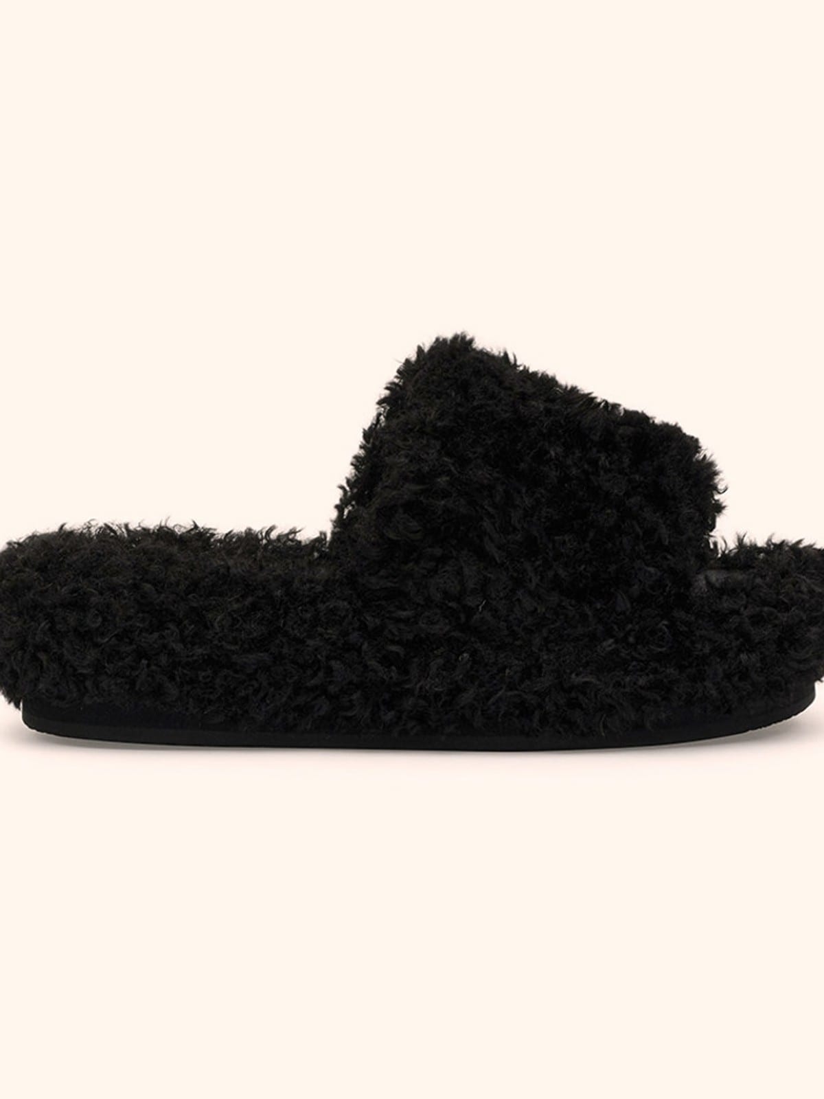 SMFK Cross Motif Faux Fur Platform Slides in Black