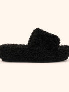 SMFK Cross Motif Faux Fur Platform Slides in Black