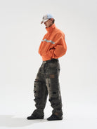 BLINDNOPLAN Reflective Strip Stand Collar Jacket in Orange - On Male Model